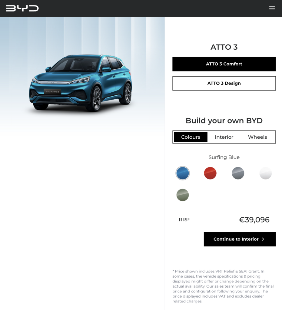 Bespoke custom software development for BYD car configurator